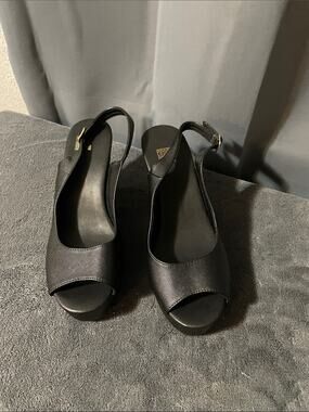 Black Peep-Toe Slingback Wedge Heels NWOT